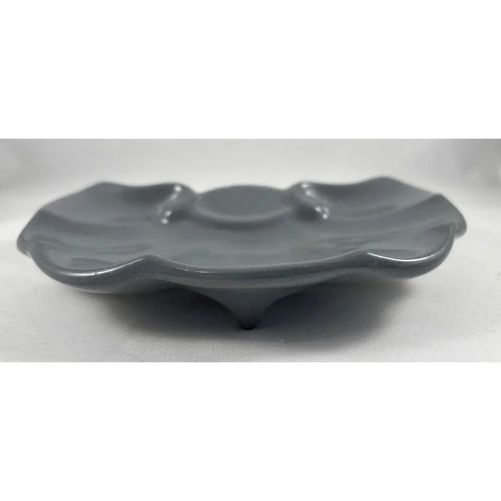 Gray Fan or Shell Shaped Ceramic over Cast Iron Soaph Dish